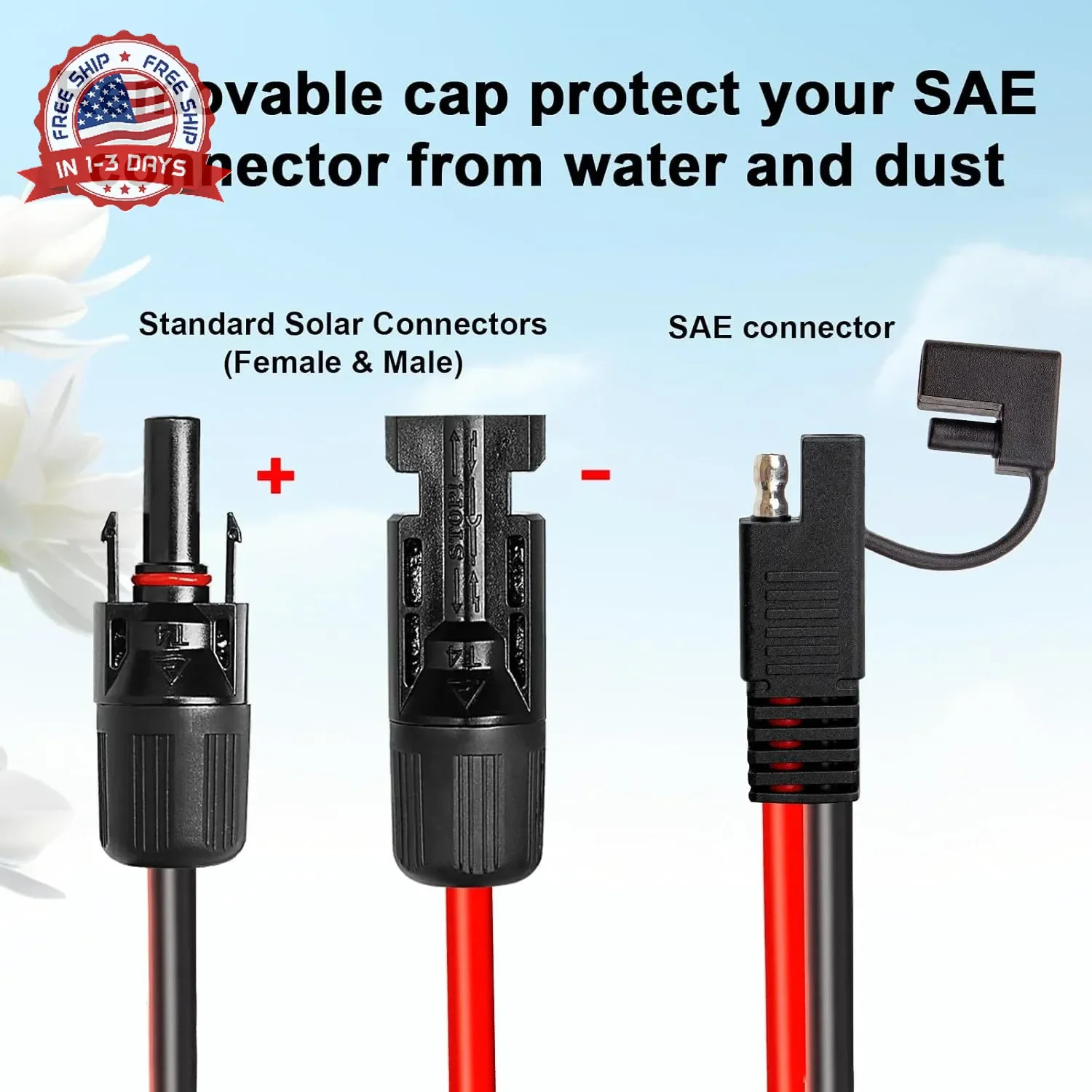 10AWG Solar Panel to SAE Adapter Cable 3FT SAE Plug Cable PV Solar Extension Wir