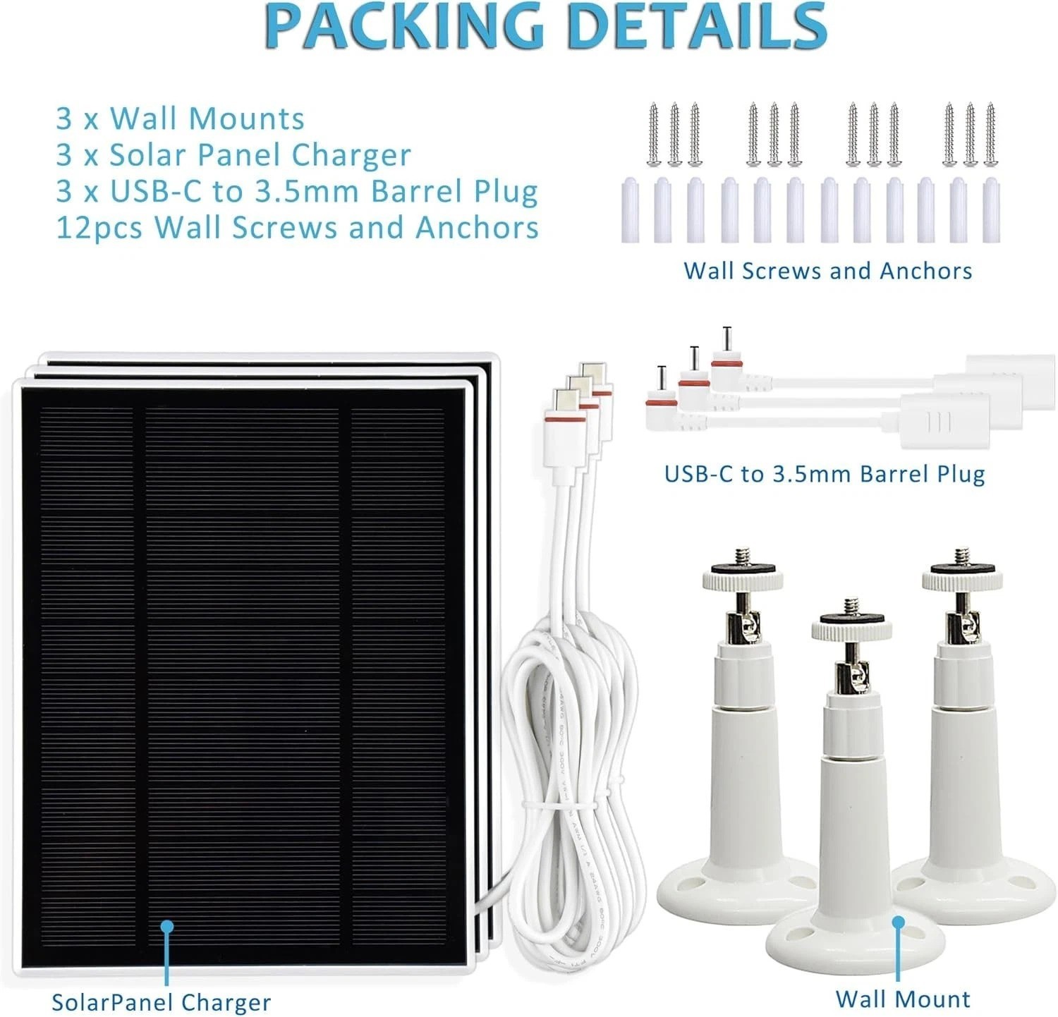 High Efficiency Solar Panel for Ring Cameras – 3 Pack