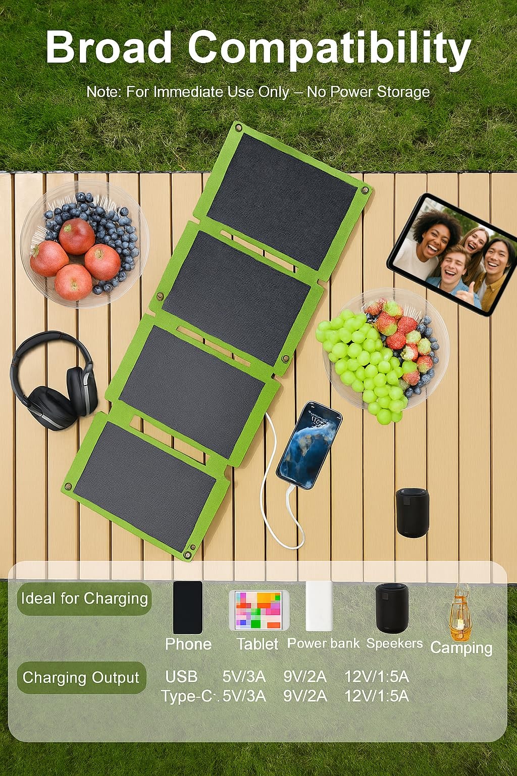 30W Green Portable Solar Panel – Foldable Solar Charger with USB & -Outputs, …