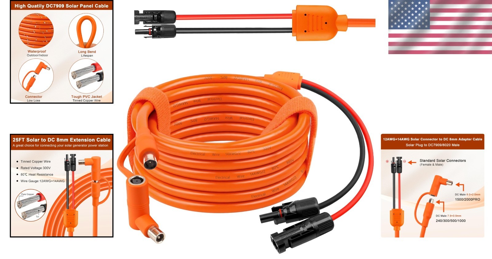 12AWG+14AWG Solar Cable with Connectors