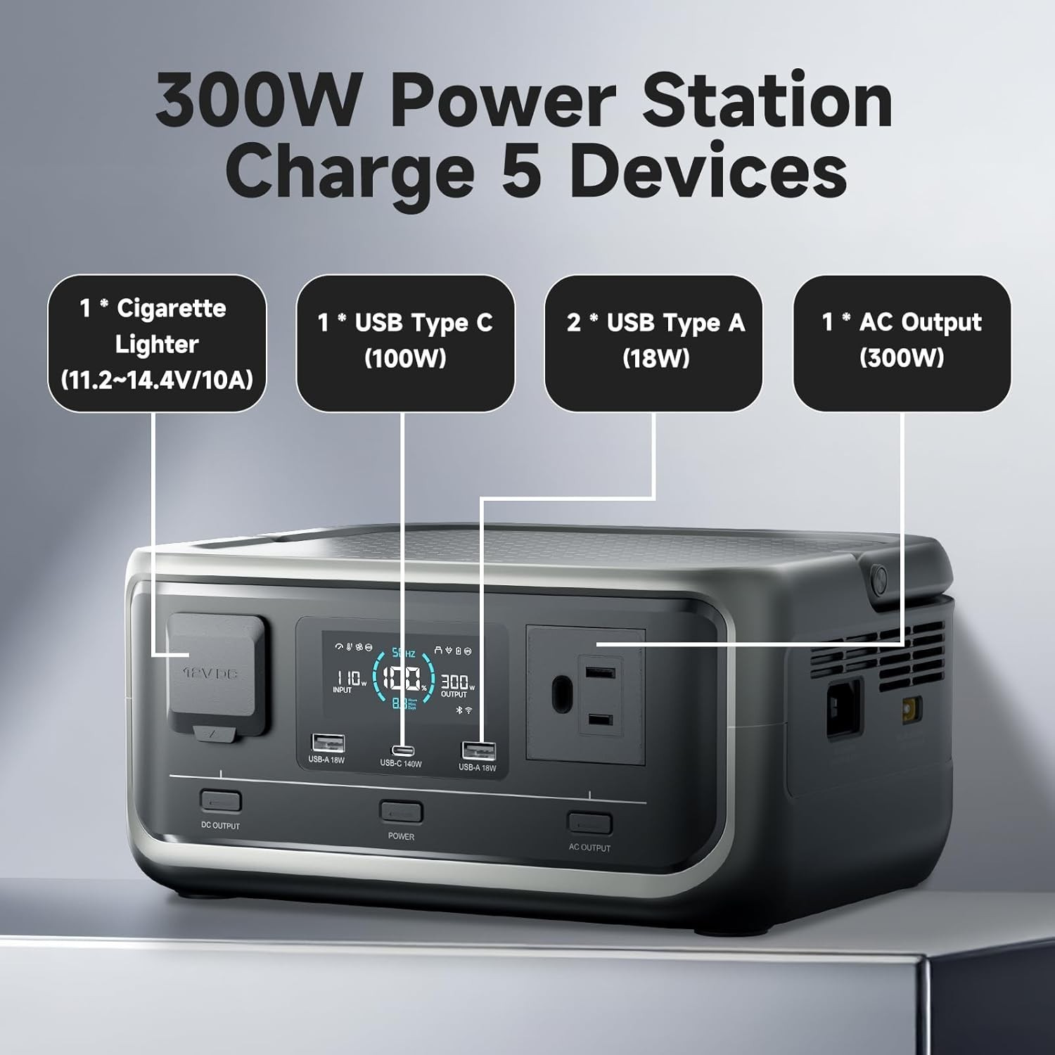 Portable Power Station LiFePO4 Battery 300W Solar Generator UPS for Camping RV