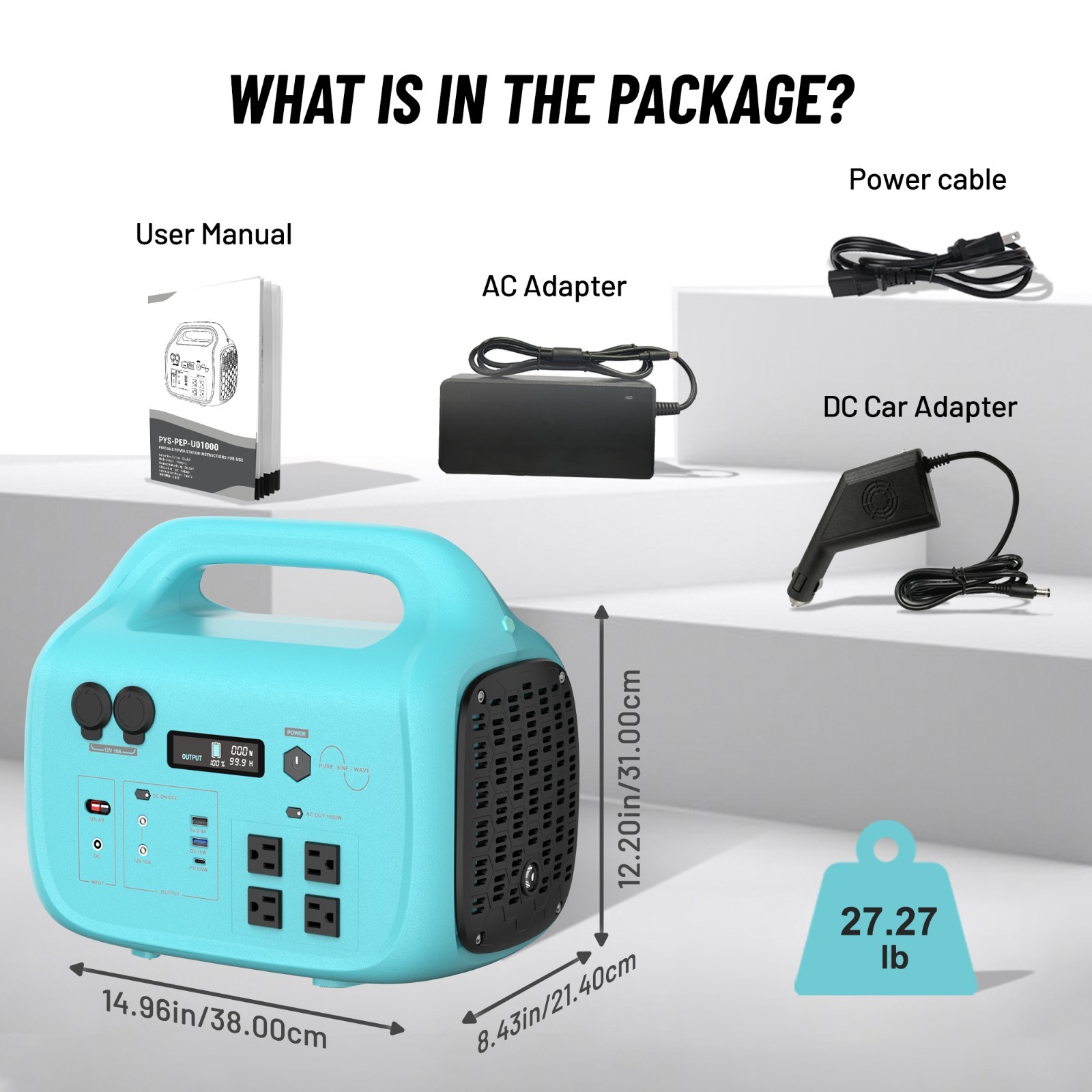 1000W Portable Power Station with 200W Solar Panel, Outdoor Power Bank Generator