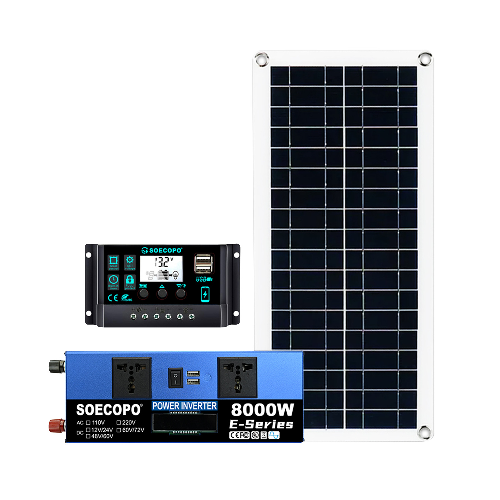 8000W Complete Solar Panel Kit Solar Power Generator 100A Home 110V/220V System