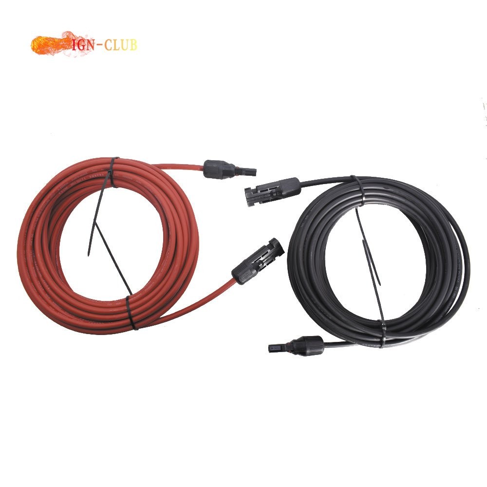 4mm²/12AWG 1 Pair Solar Panel Extension Cable Wire Connector 20ft Black+Red