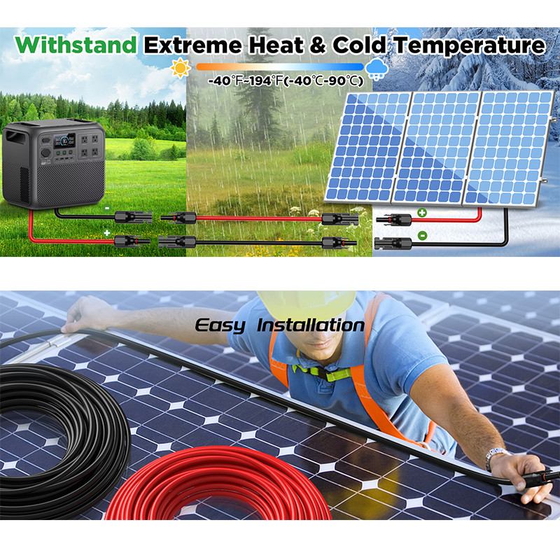 50FT 10 AWG Solar Panel Extension Cable PV Wire Solar Connectors Pair 6mm²