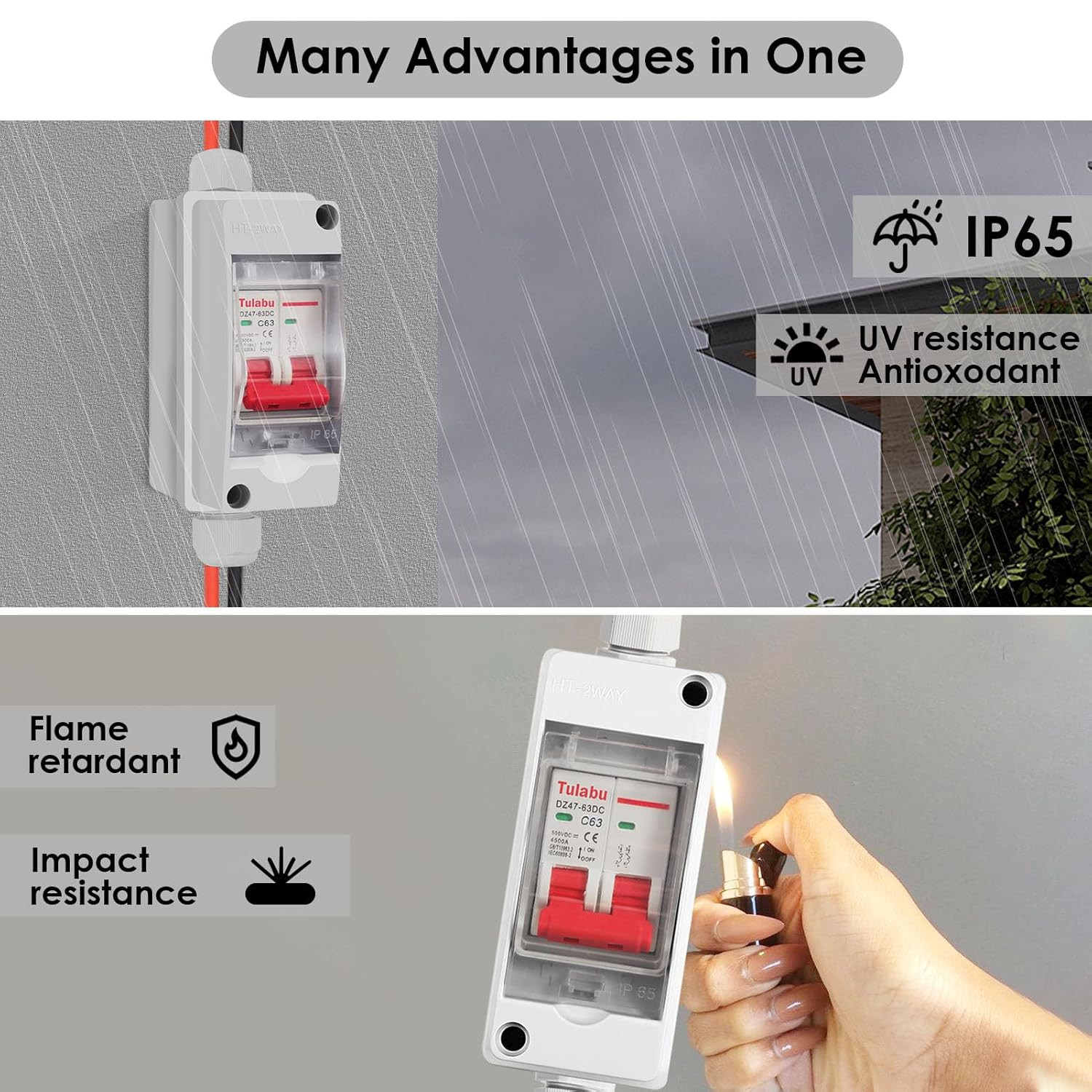 Solar Panel Disconnect Switch 63A DC AC Circuit Breaker Box Outdoor IP65 PV