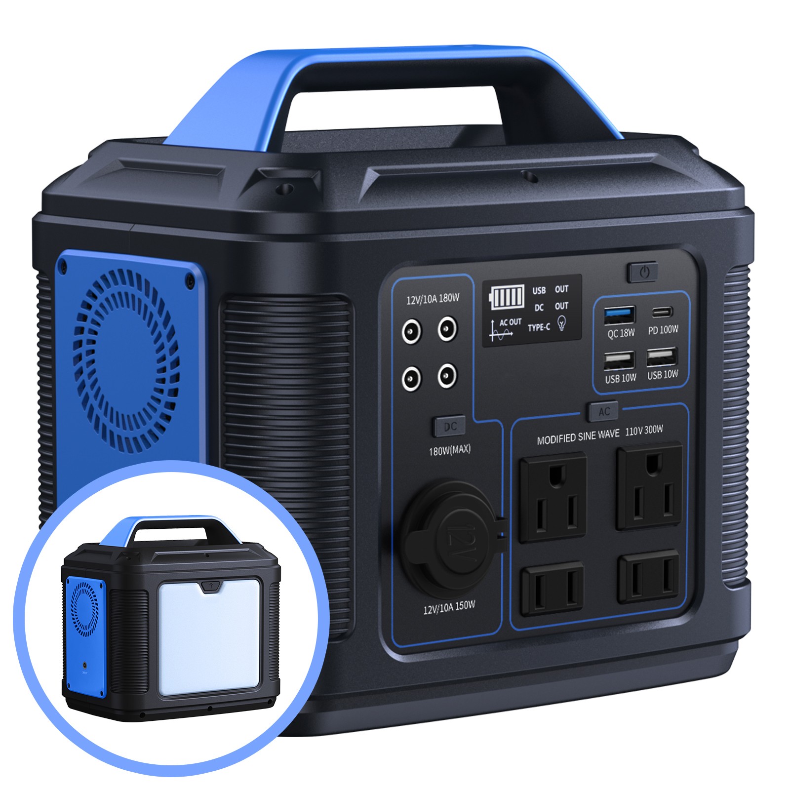 300W Portable Power Station 296Wh 80000mAh Lithium Battery Generator Solar RV