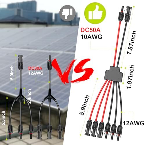 Solar Connectors for 2-3-4 Solar Panels, Tool-Free Solar Panel Wires and Conn…