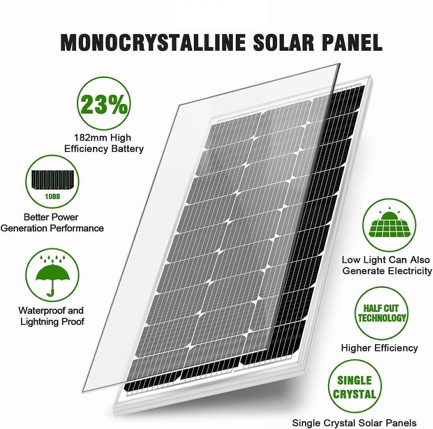 200W 12V Mono Solar Panel 200 Watt Off-Grid Power Home RV Camping Trailer Boat