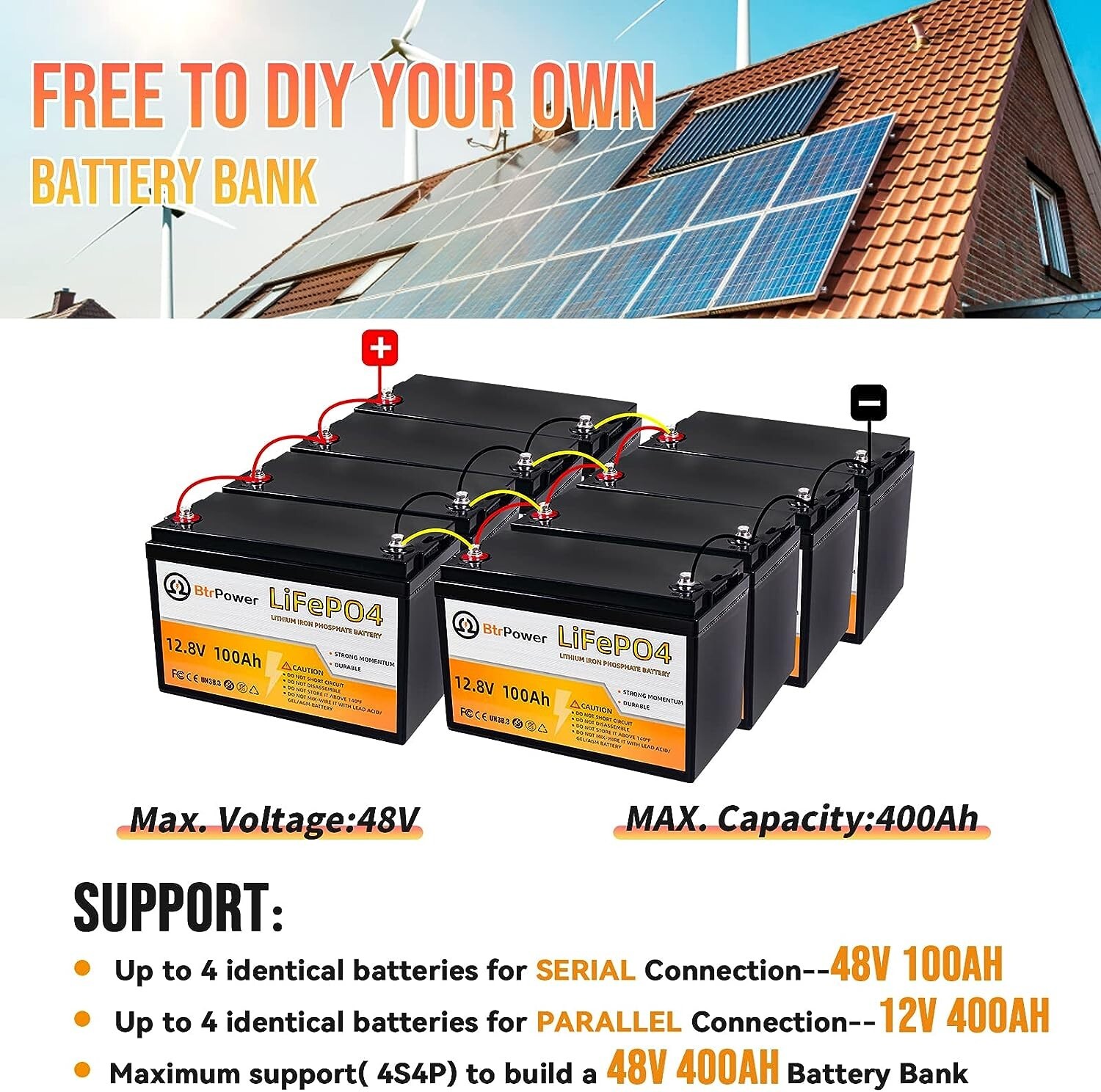 12V 100Ah Lifepo4 Deep Cycle Battery for Marine Rv Trolling Motor Solar System