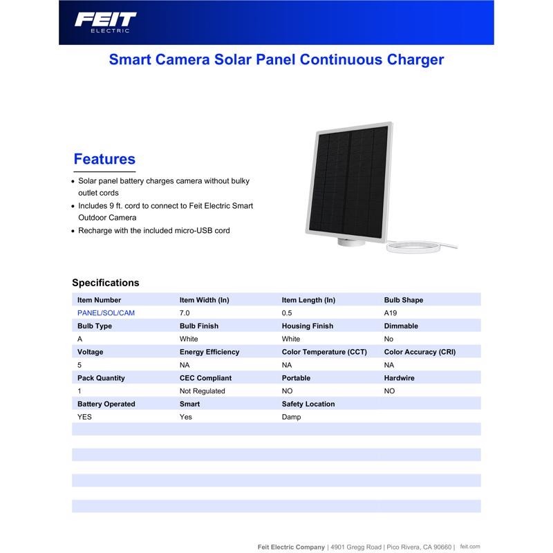 New Feit Electric Black Solar Charger 108 in.
