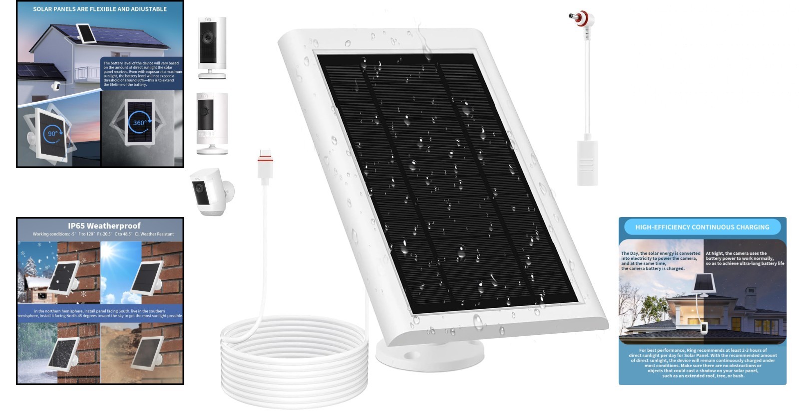 Solar Panel for Ring Camera (2nd Generation) Dustproof Waterproof 5W Solar Panel