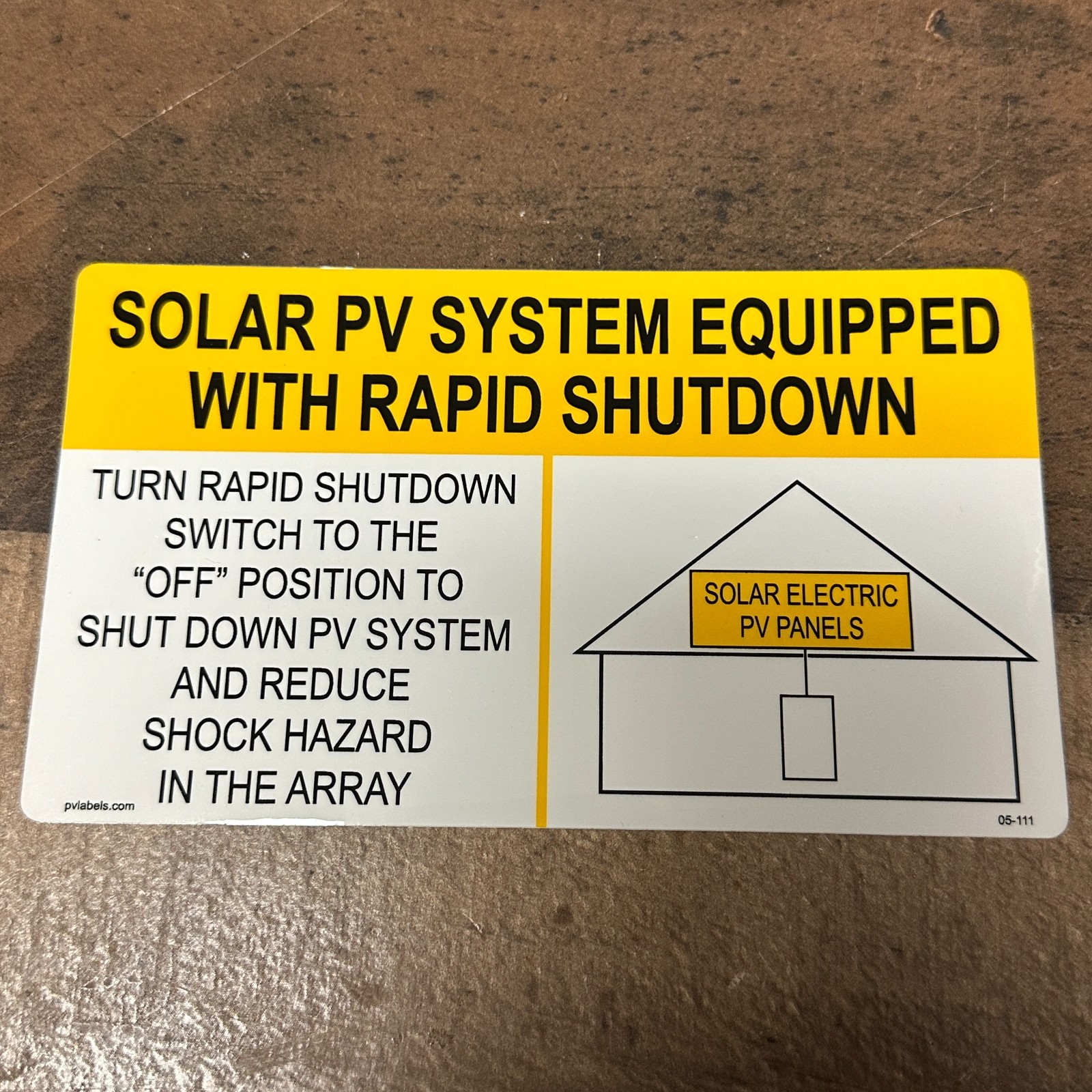 3.5″ x 6″ Solar PV System Equipped with Rapid Shutdown Label 05-111 USA Yellow