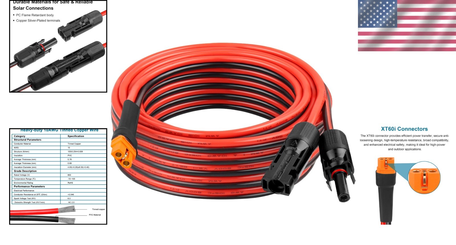 XT60i Solar Cable Adapter 30FT – Tinned Copper Wire