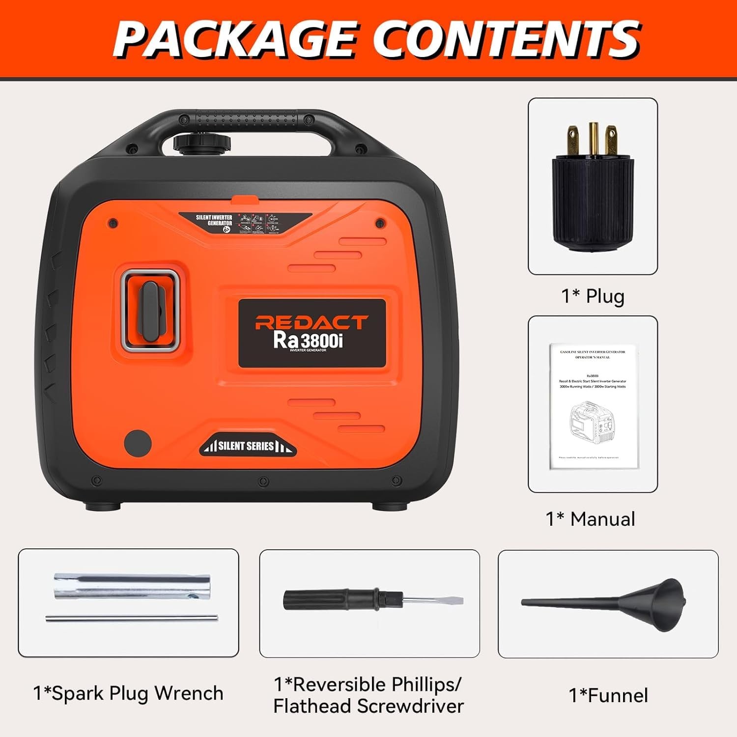 3800W Lightweight Portable Inverter Generator with Clean Power for Home, Camp…