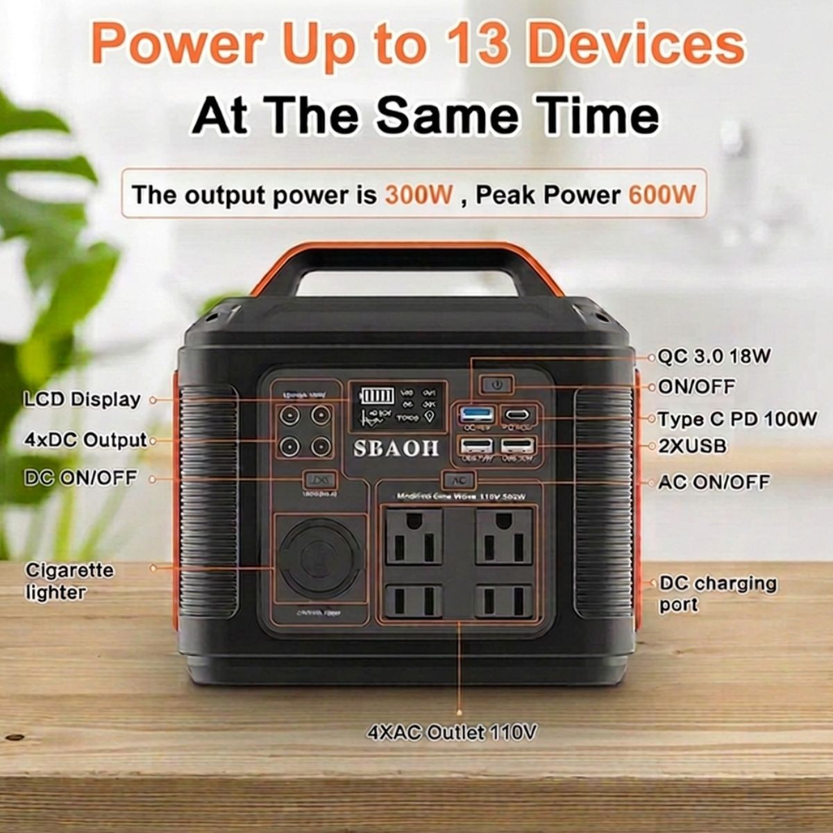 300W Portable Power Station Backup Battery Solar Generator with 60W Solar Panel