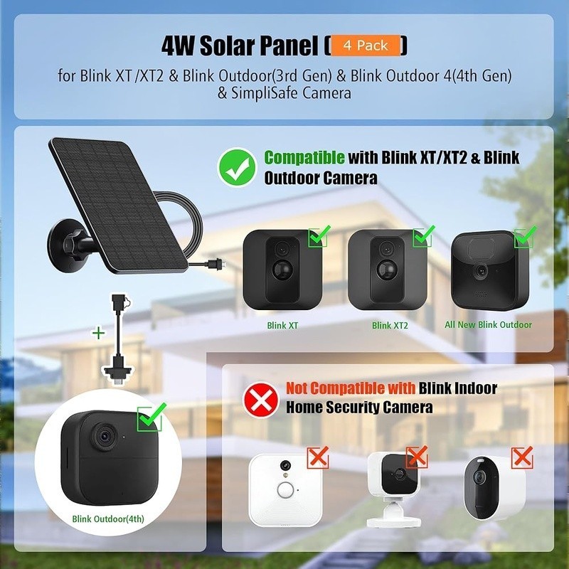 4 Pack Solar Charger Blink Outdoor Camera Waterproof Efficient Power Supply New