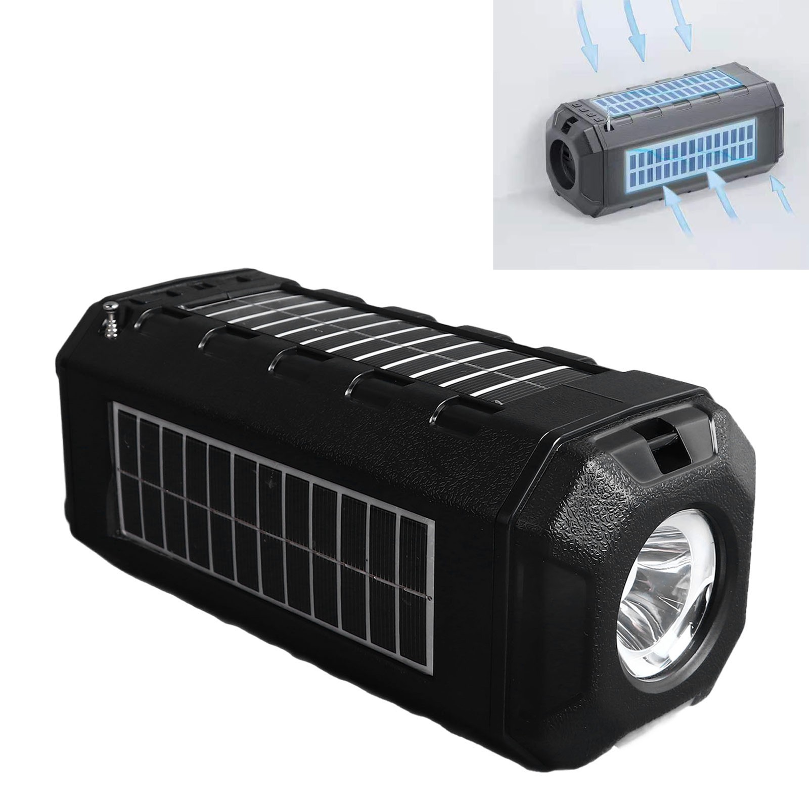 Solar Bluetooth Speaker Solar Panel Waterproof 1200mAh Bright Flashlight Ra GTYX