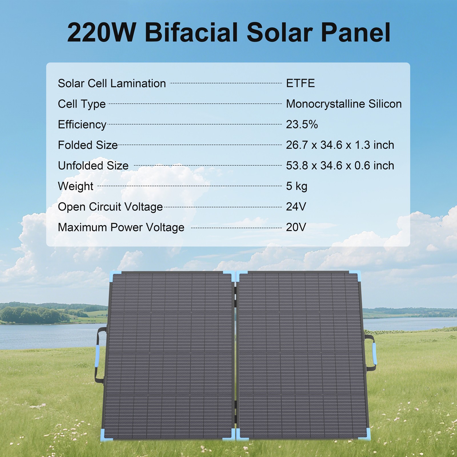 E-POWO 110W 220W Bifacial Solar Panel 400W for Power Station RV Camping Outdoor