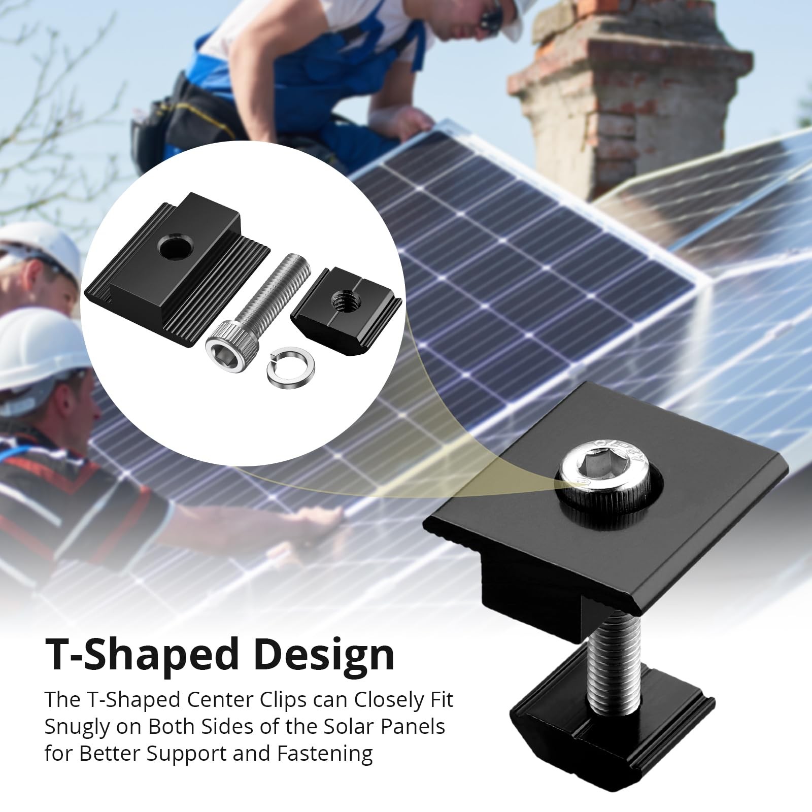 10 PCS Solar Panels Brackets 30mm, Aluminium 6 x T-Shaped Mid Clamps + 4 x En…