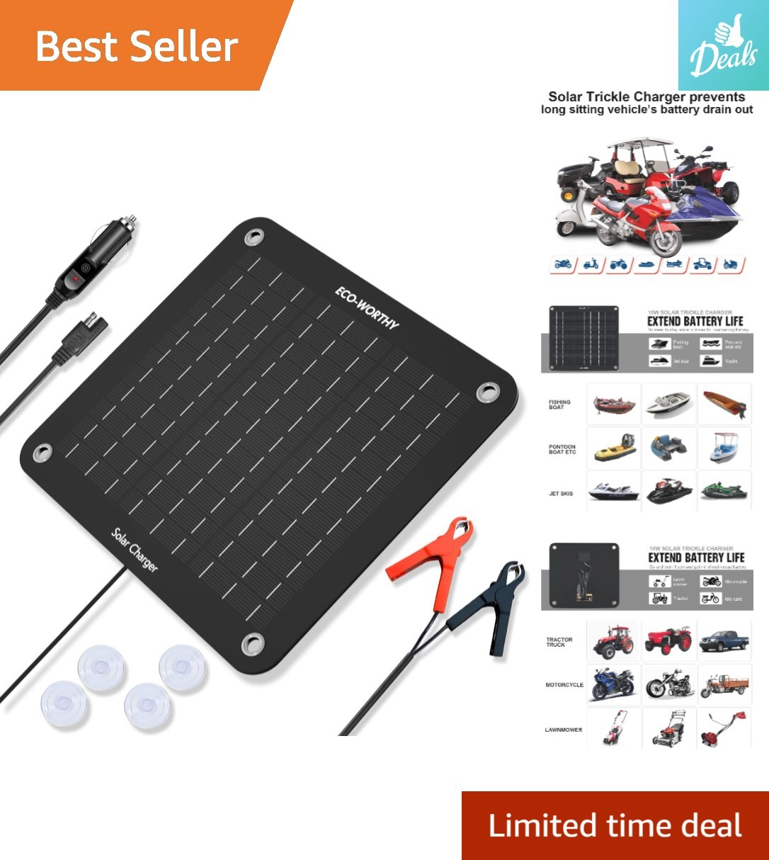 10W Waterproof Solar Battery Charger for Cars, Trucks & Boats – Portable & Safe