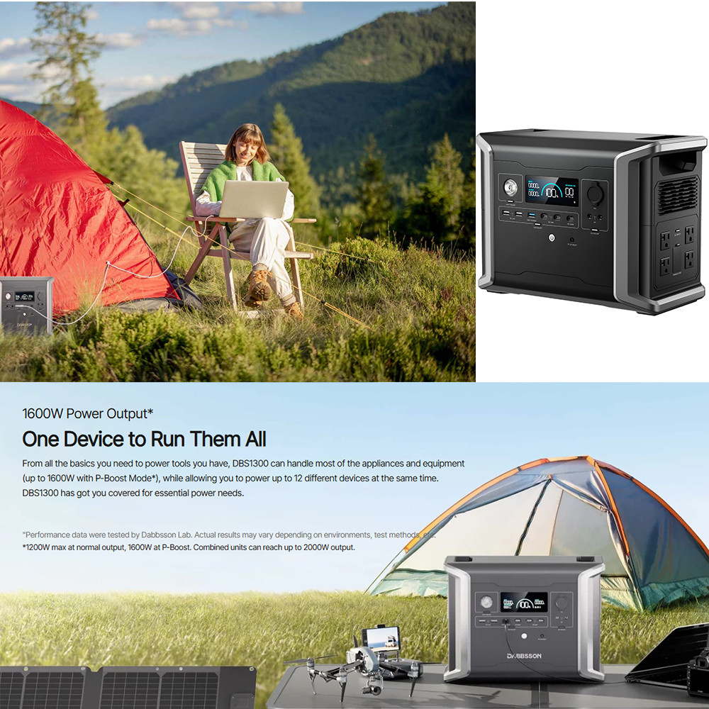Dabbsson 1330Wh 1200W Portable Power Station LiFePO4 Solar Generator for Camping