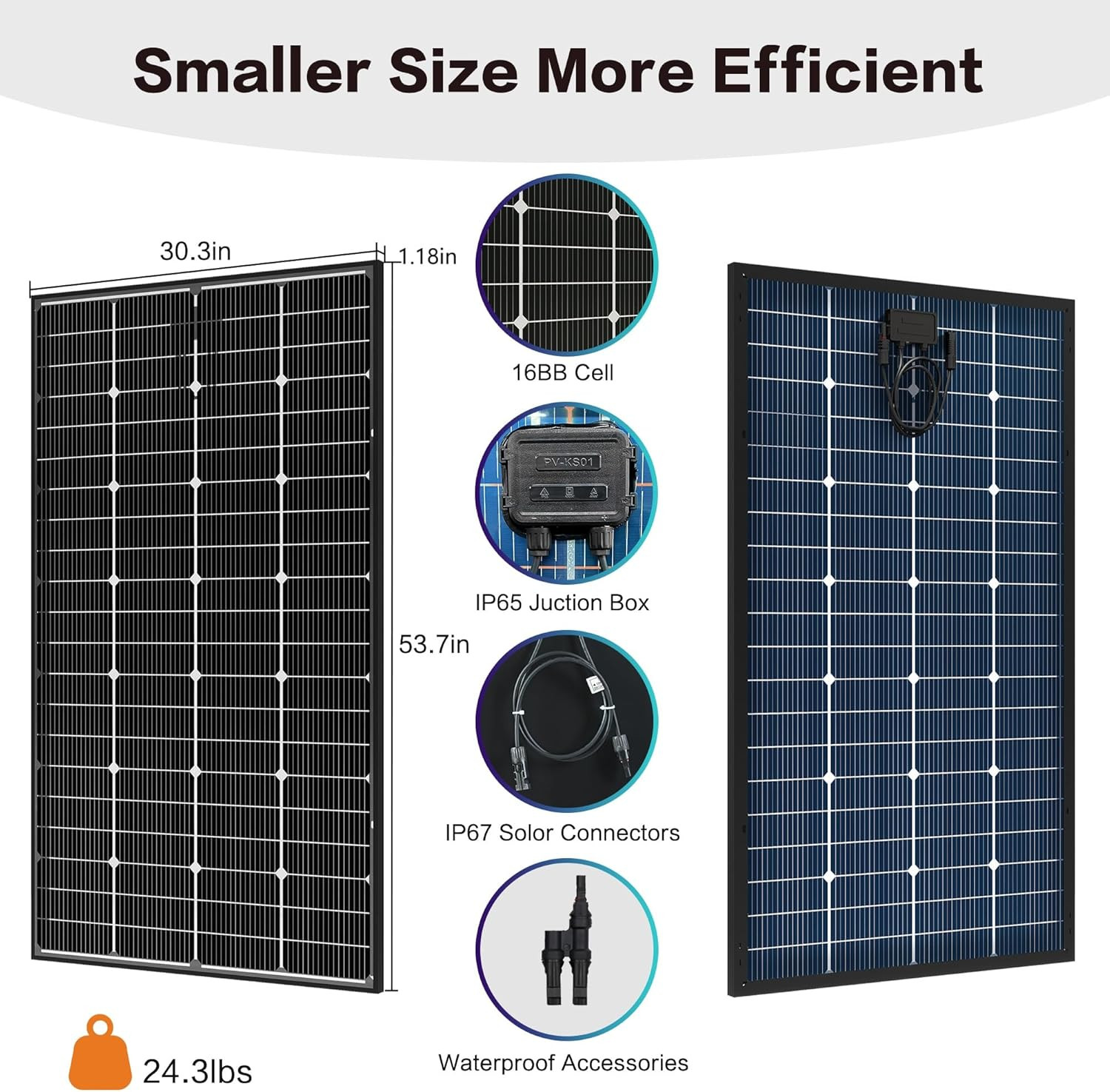 JJN Bifacial 200 Watt Solar Panel, 16BB N-Type 200W 12V 25% High Efficiency 200W