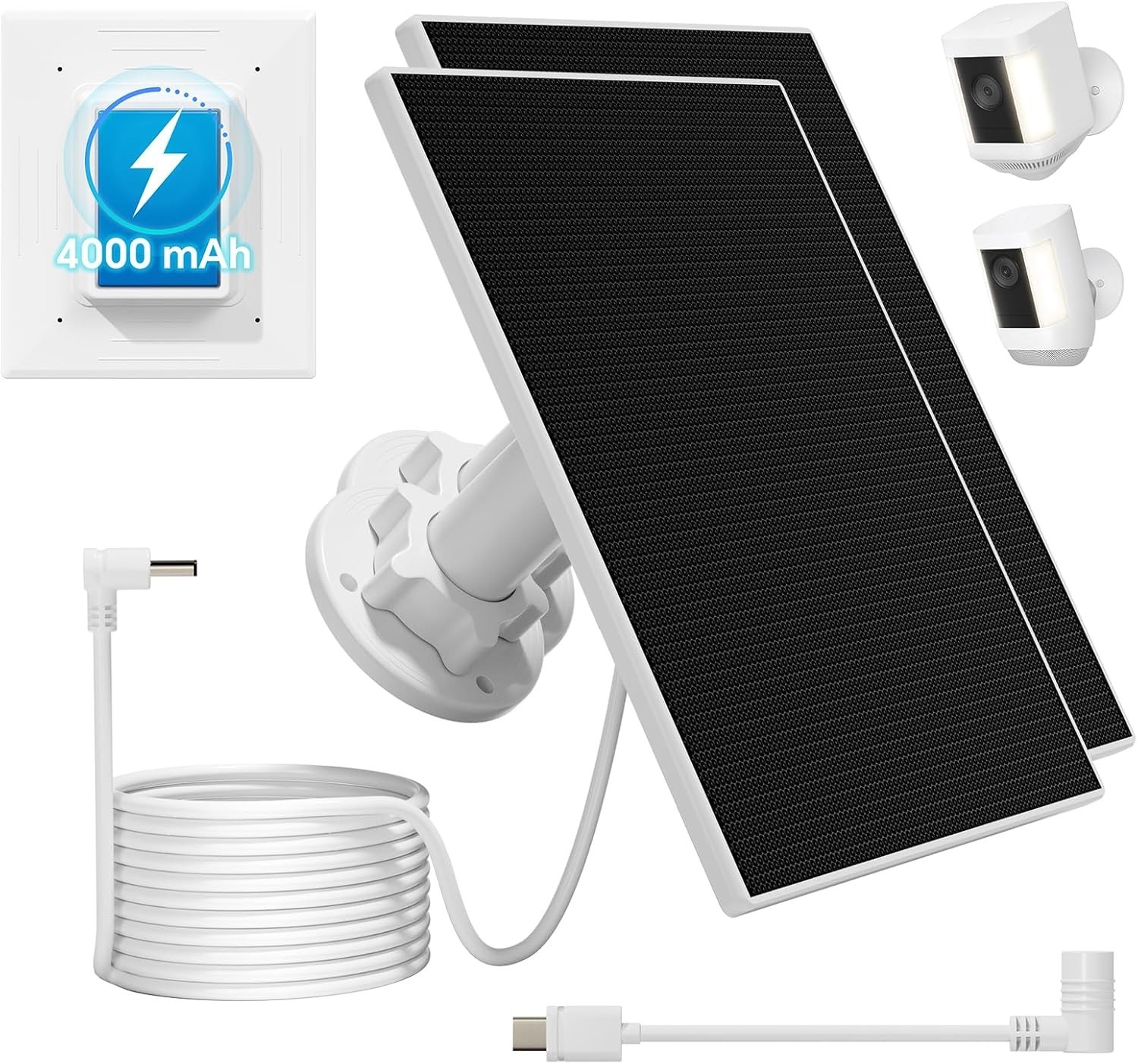 Solar Panel Built-in 4000mAh/Battery with USB-C to Barrel Plug Adapter T64-10