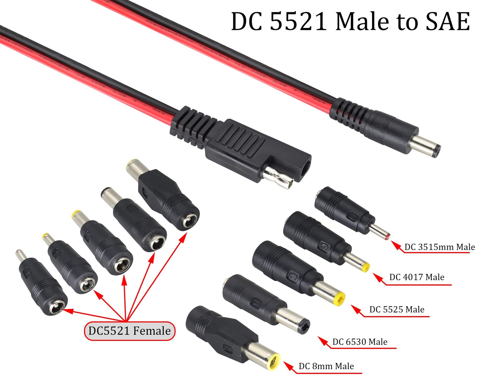 2Pack SAE to DC Adapter Cable SAE Plug to DC 5.5mmx2.1mm Male Connector Cable…