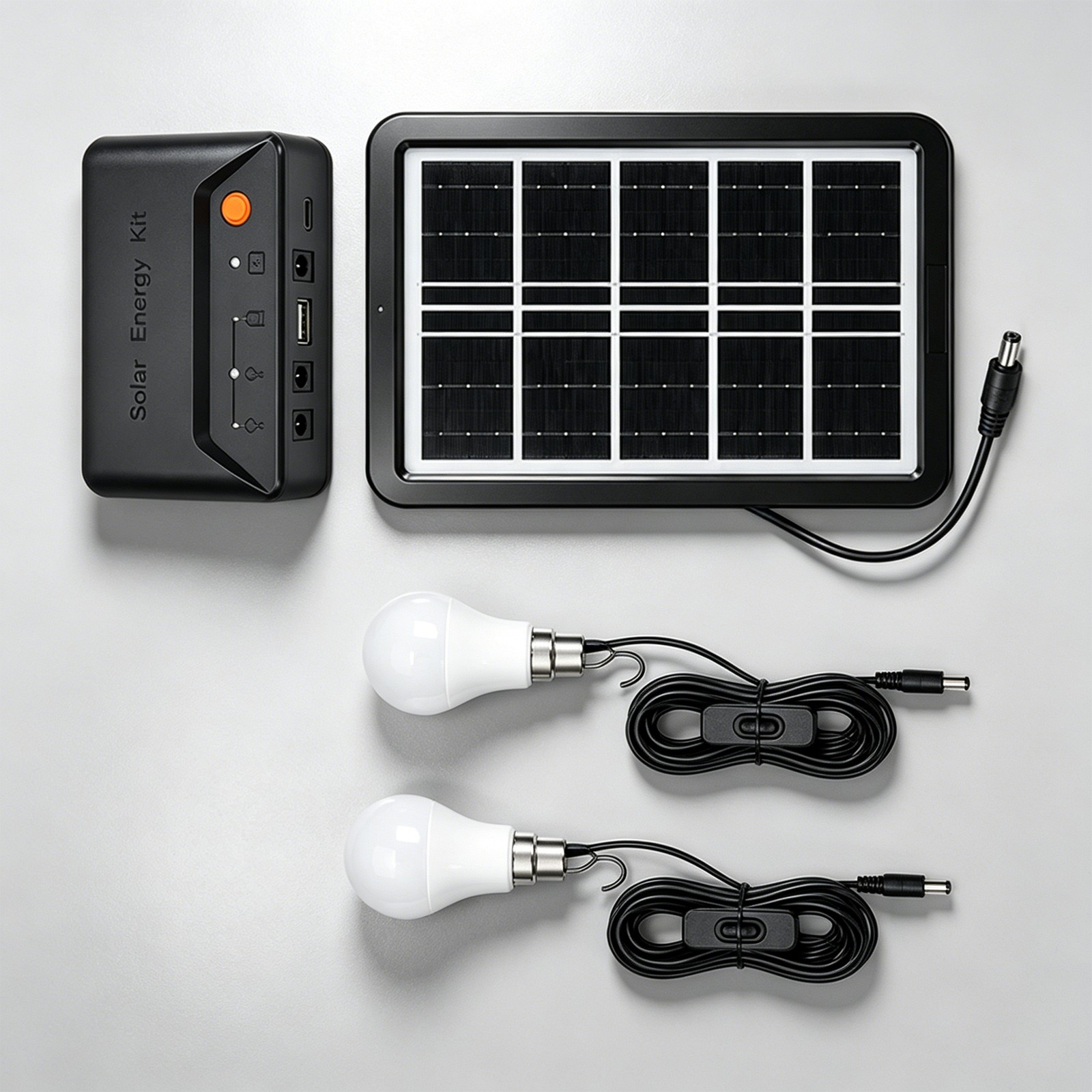 Grennova Portable Solar Light Kit USB Charger 2PCS Switch LED Bulbs
