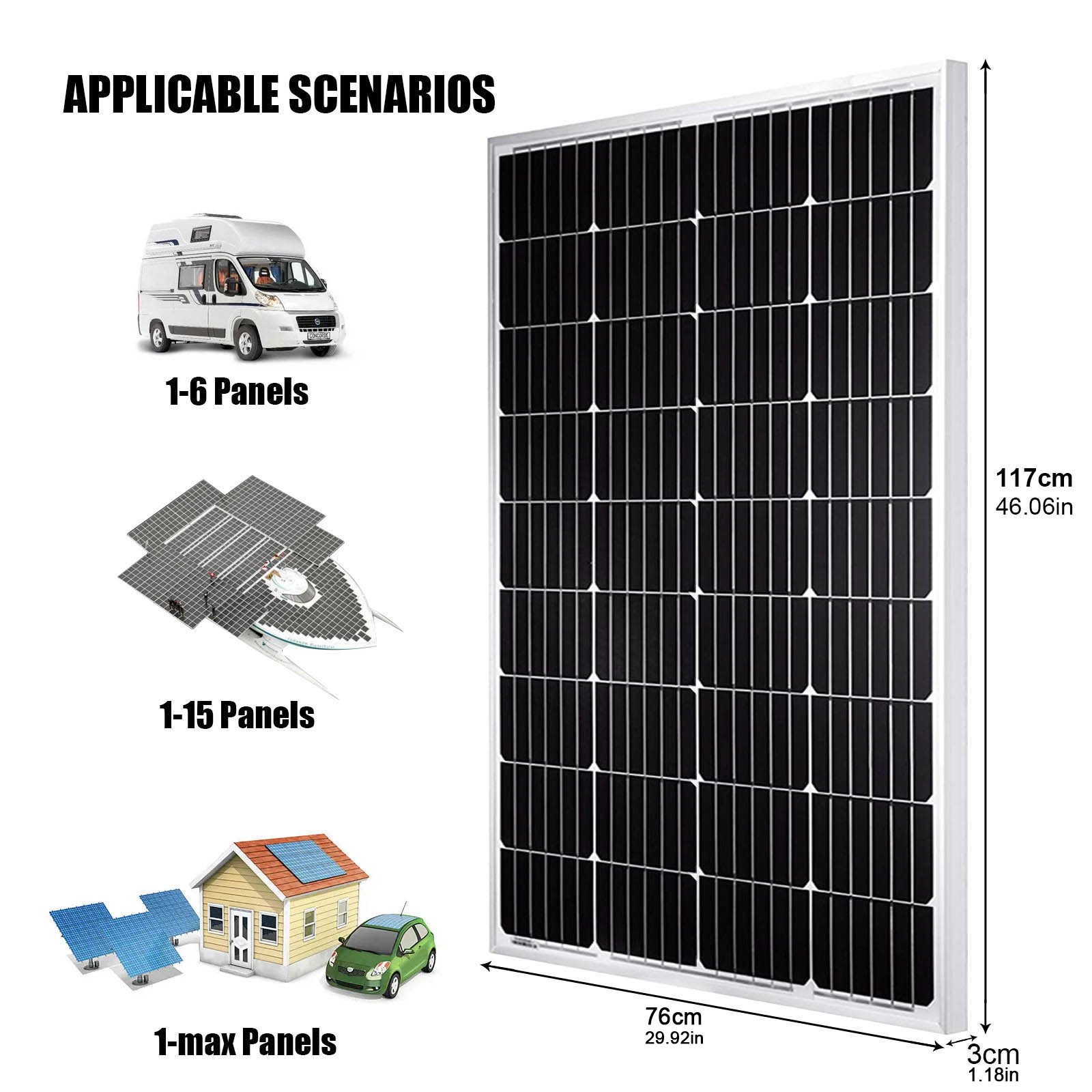 200W 12V Solar Panel High Efficiency Monocrystalline Marine Home Off-Grid Power