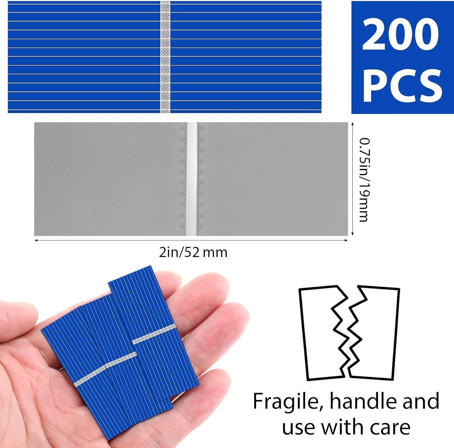 200pcs 0.5v 400ma Micro Mini Solar Cell for Solar Panels 52mm x 19 Mm/2” x 0….