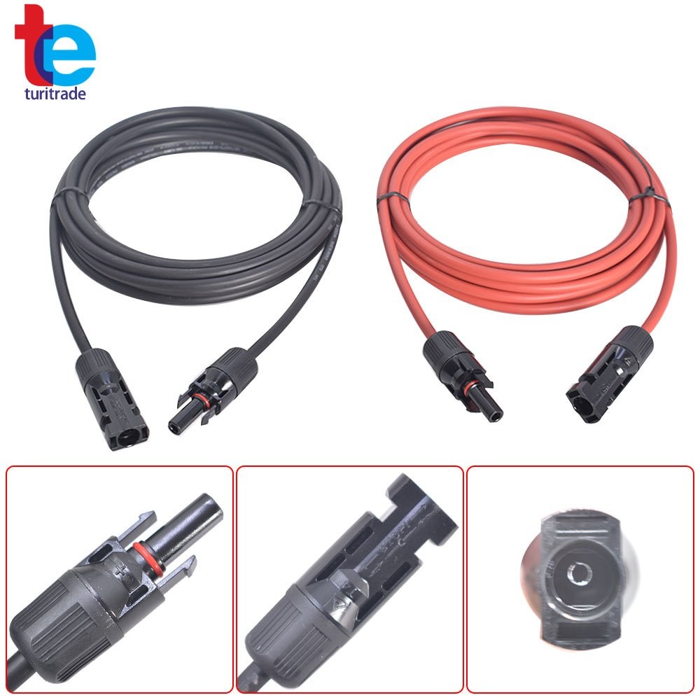1 Pair 12AWG 15ft Solar Panel Extension Cable Wire Connector Black+Red