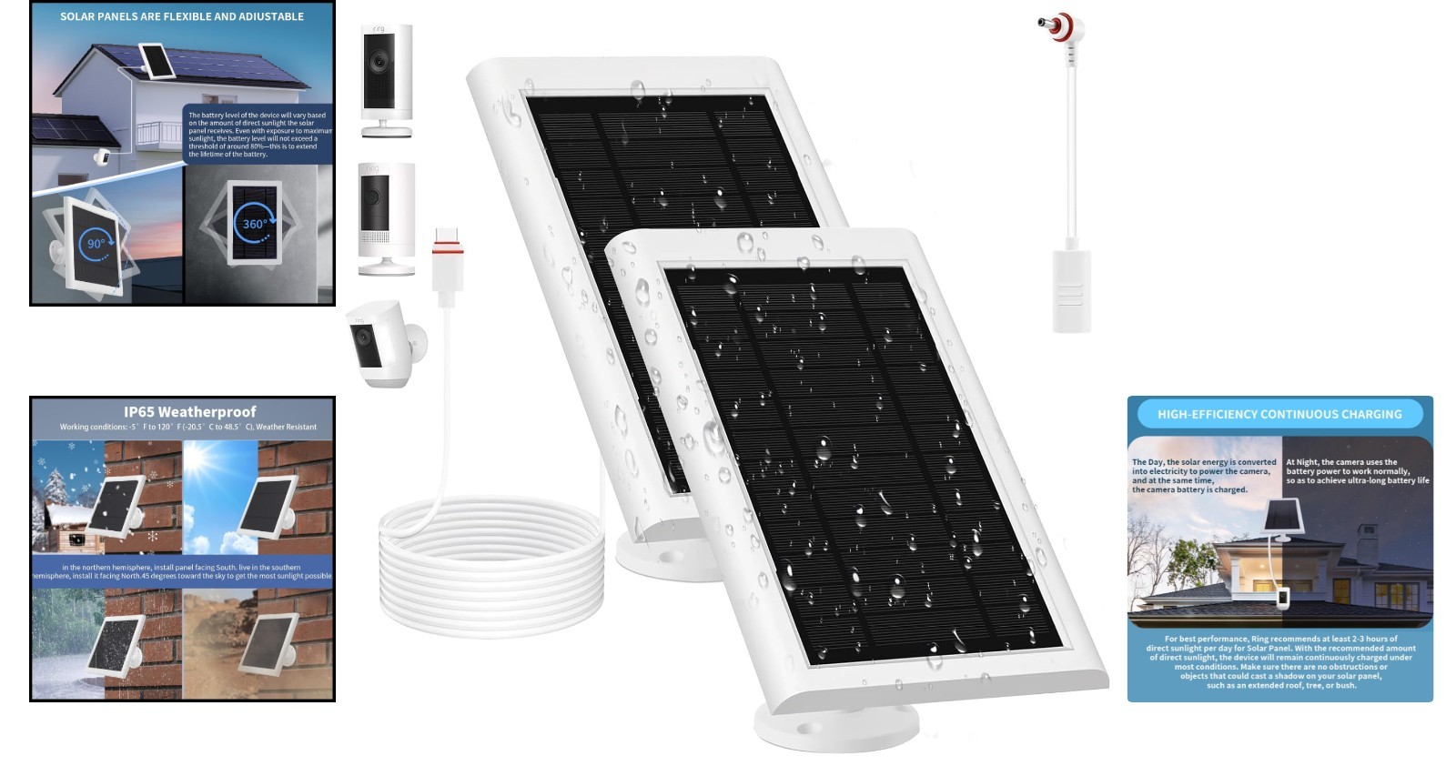 Solar Panel for Ring Camera(2Nd Generation), 2 Pack 5W Solar Panel with 10FT/3M