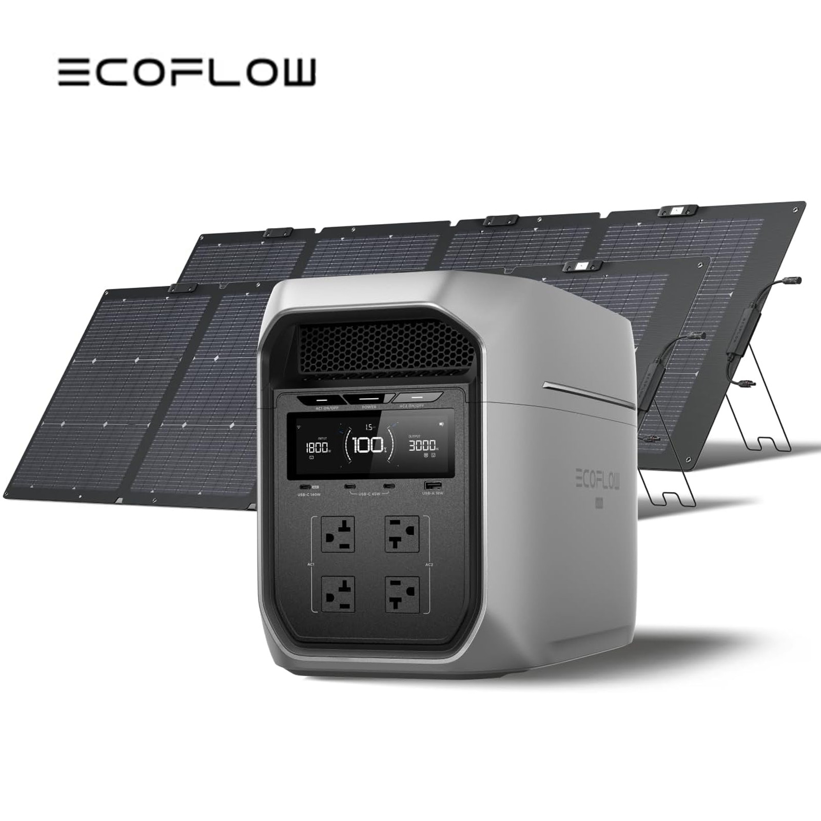 EcoFlow DELTA 3 Max Plus 2048Wh Portable Power Station with 2x220W Solar Panels