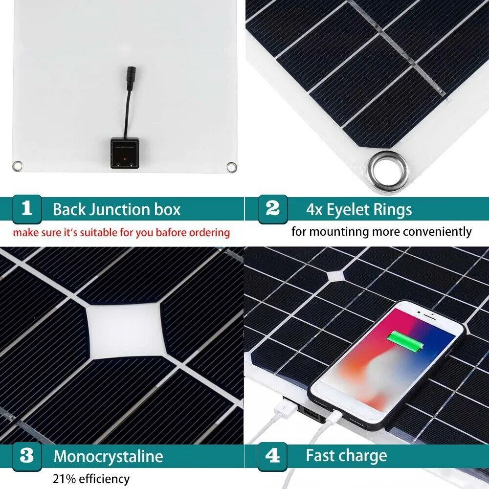 200W Solar Panel Kit 100A 12V battery Charger Controller Caravan Boat Outdoor RV