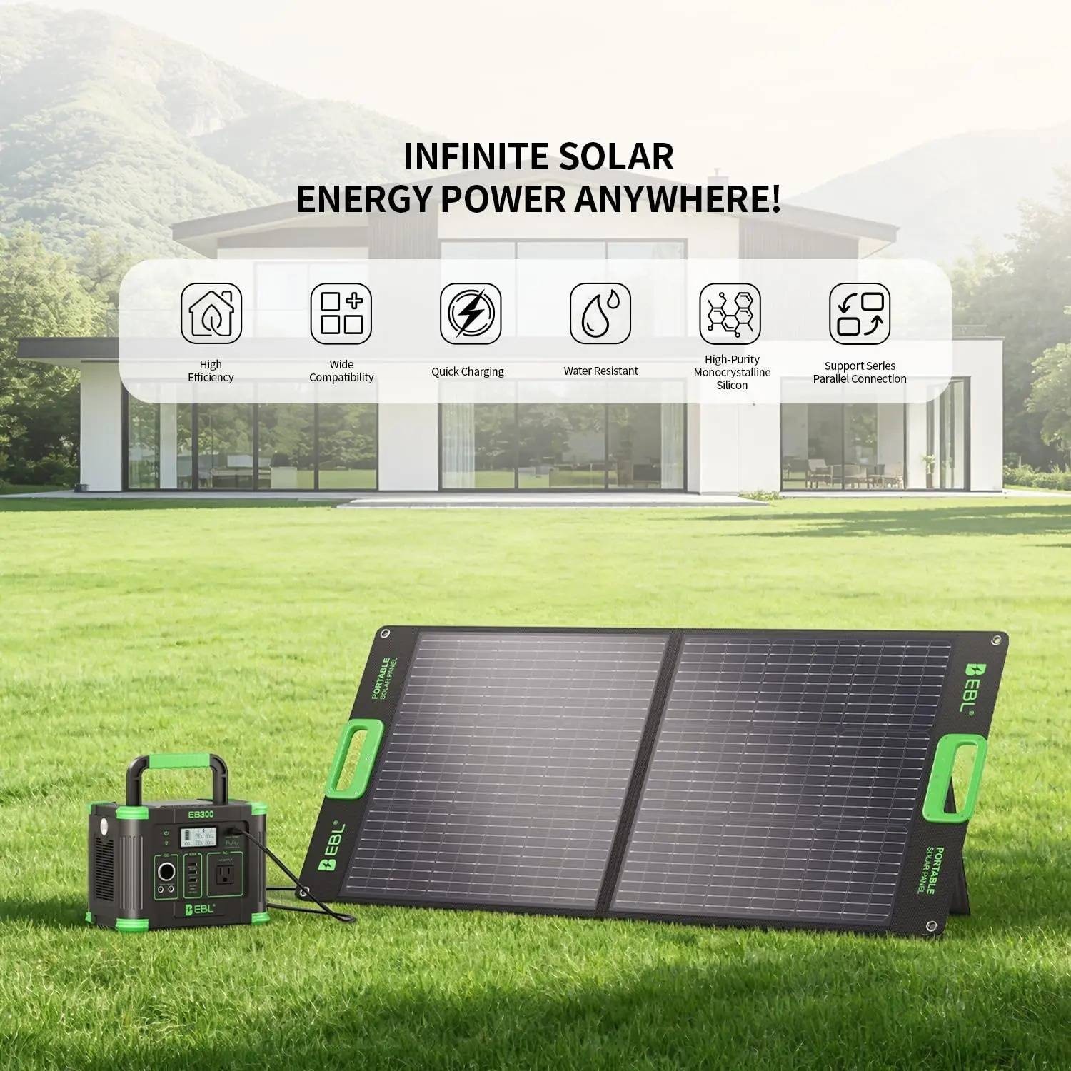 300W Portable Power Station Portable Solar Panel 100W 288.6Wh USB C Pure Solar