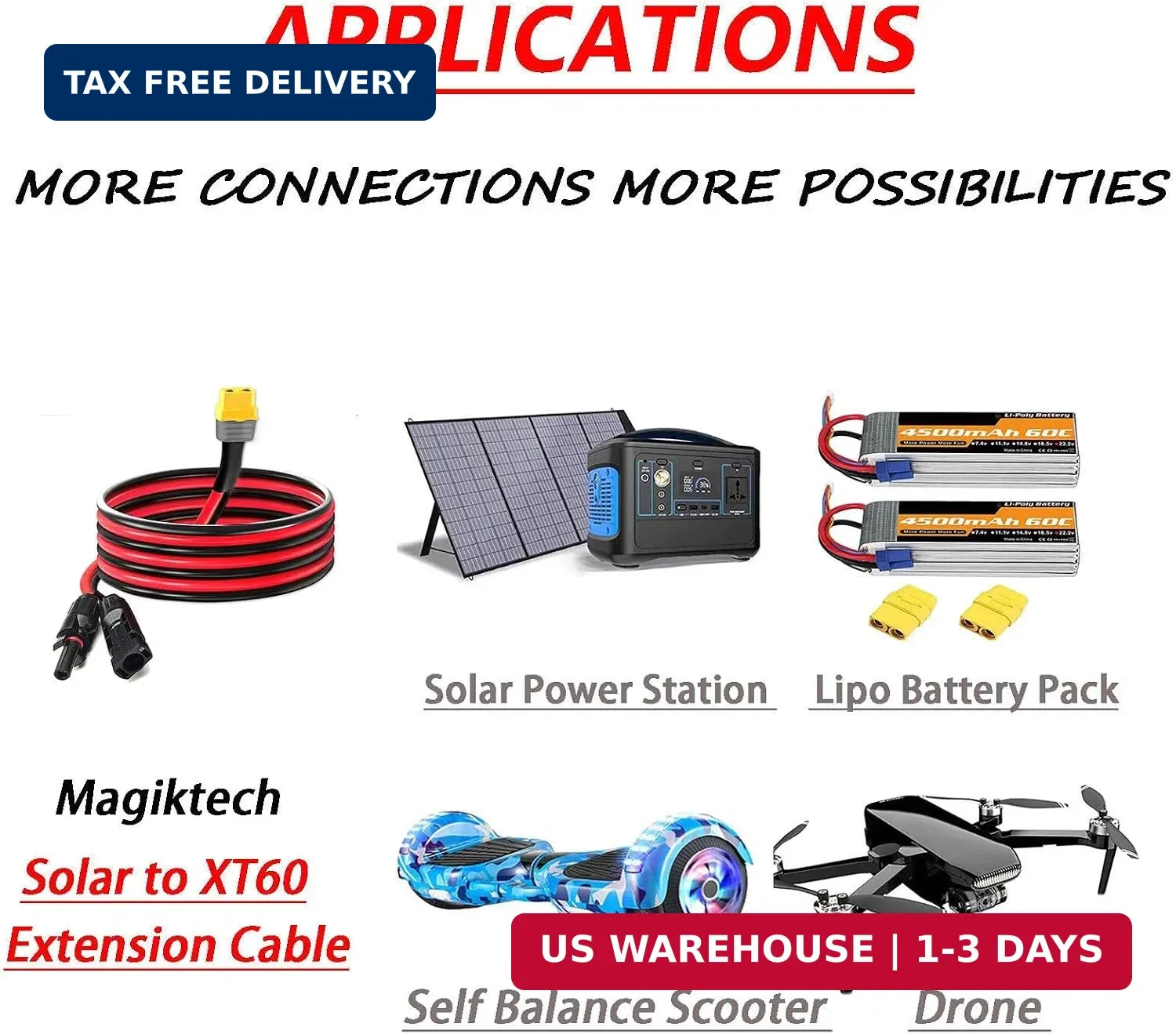 12AWG 25FT Solar to XT60 Cable,Solar Charge Cable with XT60 Female Adapter for P