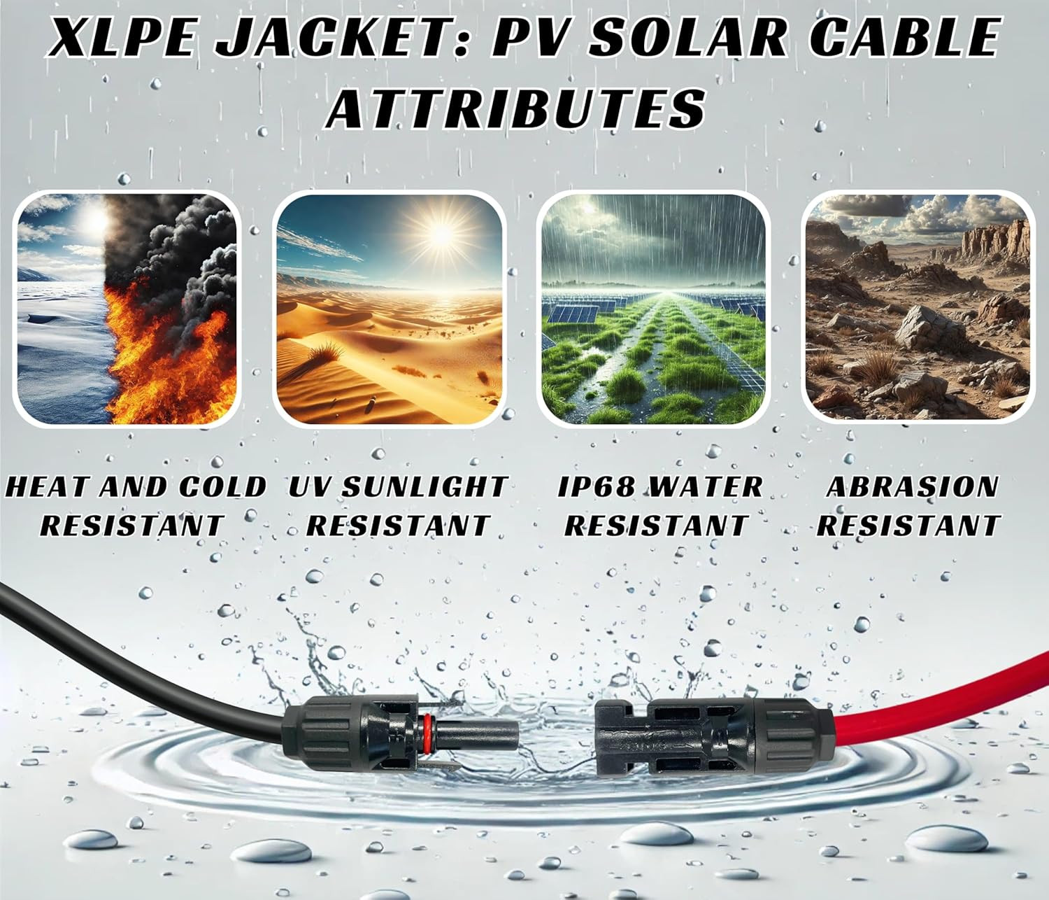 Windynation 10 Gauge 10 AWG Pair 100 Feet Black +100 Feet Red PV Photovoltaic So