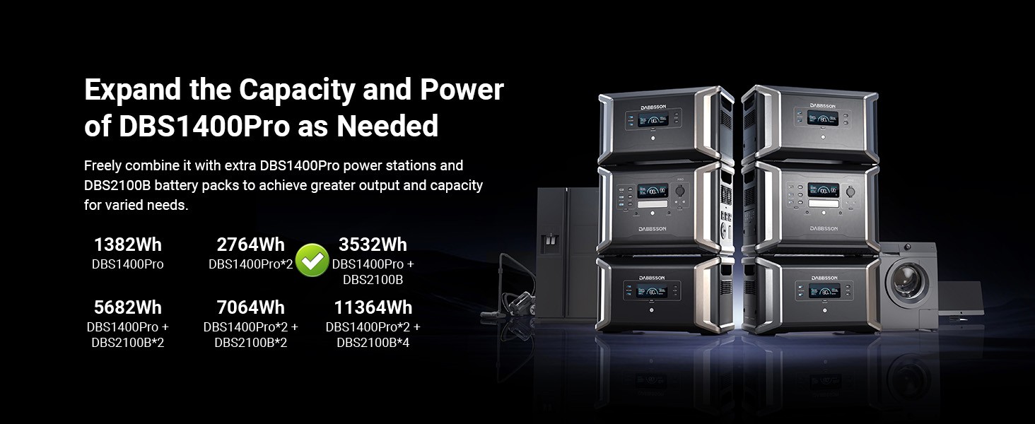 Dabbsson 2400W 3532Wh Power Station with Expandable Battery Home Camping Backup