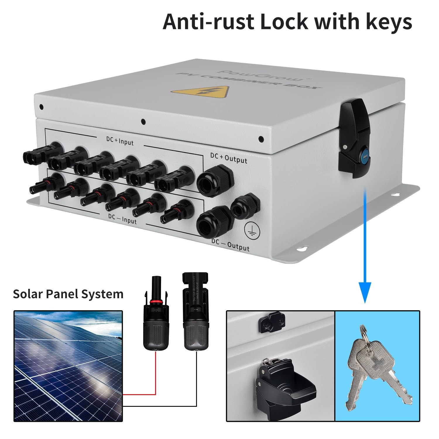 PV Combiner Box, 6 String Solar Combiner Box with 15A Rated Current Fuse, Sur…