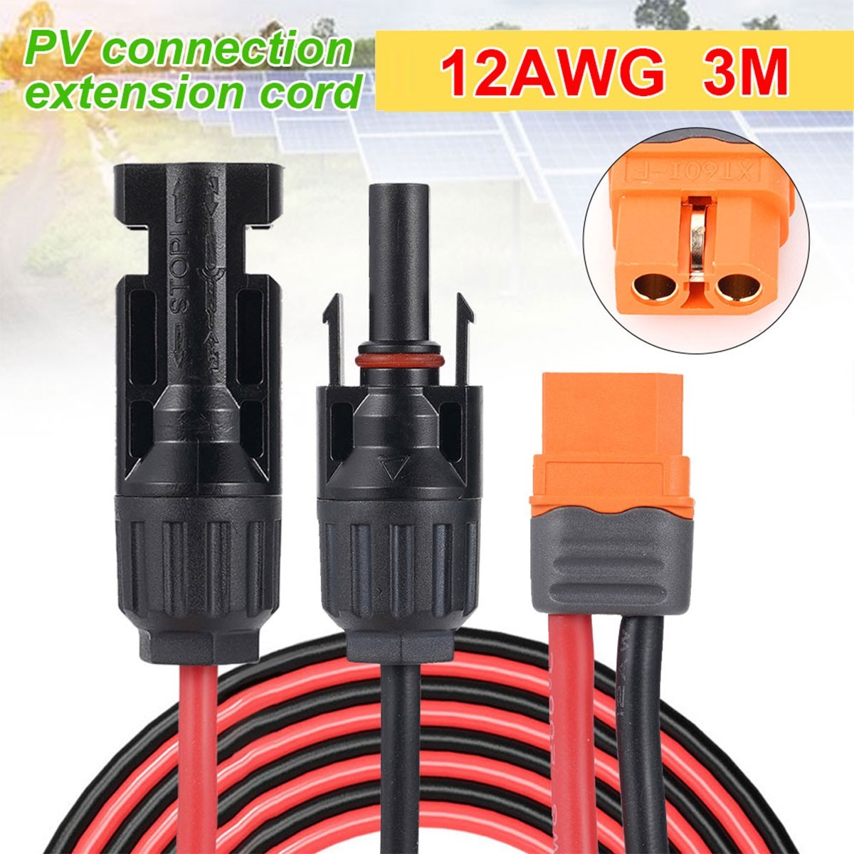 3M XT60i Female to Solar Connector Solar Panel Extension Charging Cable 12 AWG