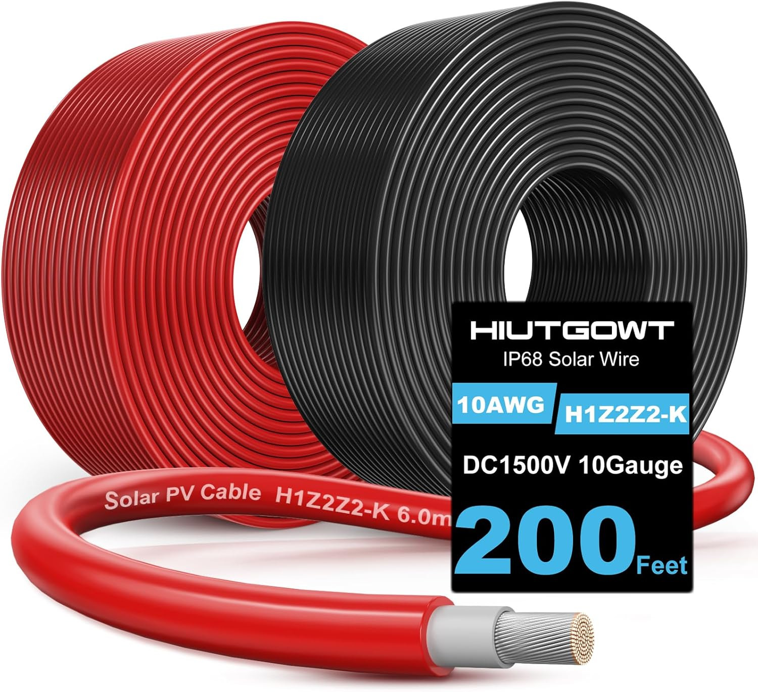 2X200Ft Solar Wire 10AWG, Solar Cables, Solar Extension Cable, 10 Gauge Tinned C