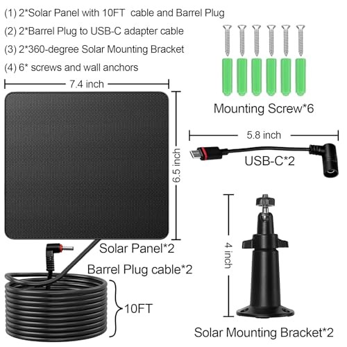Solar Panel for Ring Camera, 2 Pack 5W Solar Ring Solar Charger Black 2P