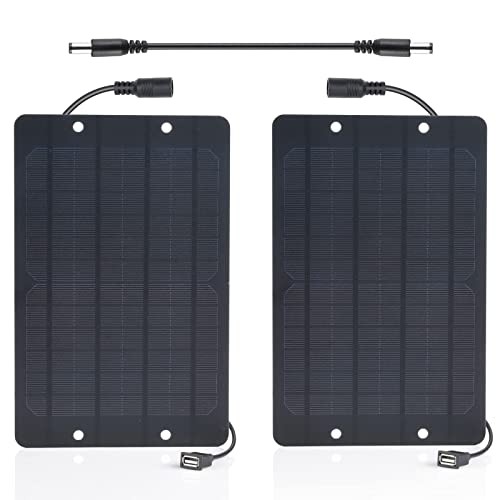 USB Solar Panel 2Pack with DC Male to Male Cable- Solar USB Charger 5v 6W x2