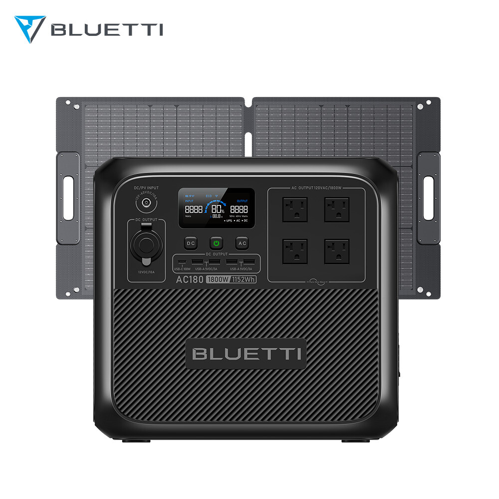 BLUETTI AC180 1152Wh Portable Power Station+Optional Solar Panel Off-Grid Use