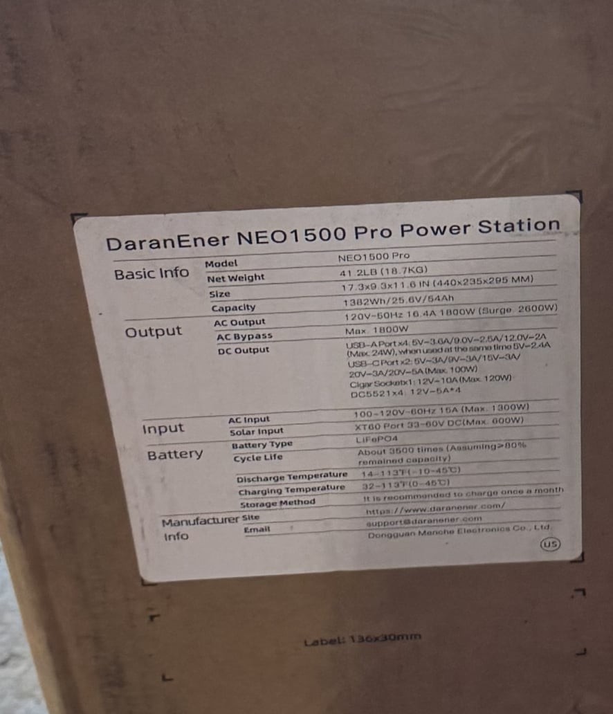 DaranEner Portable Power Station 1382.4Wh LiFePO4 Battery – NEO1500 Pro