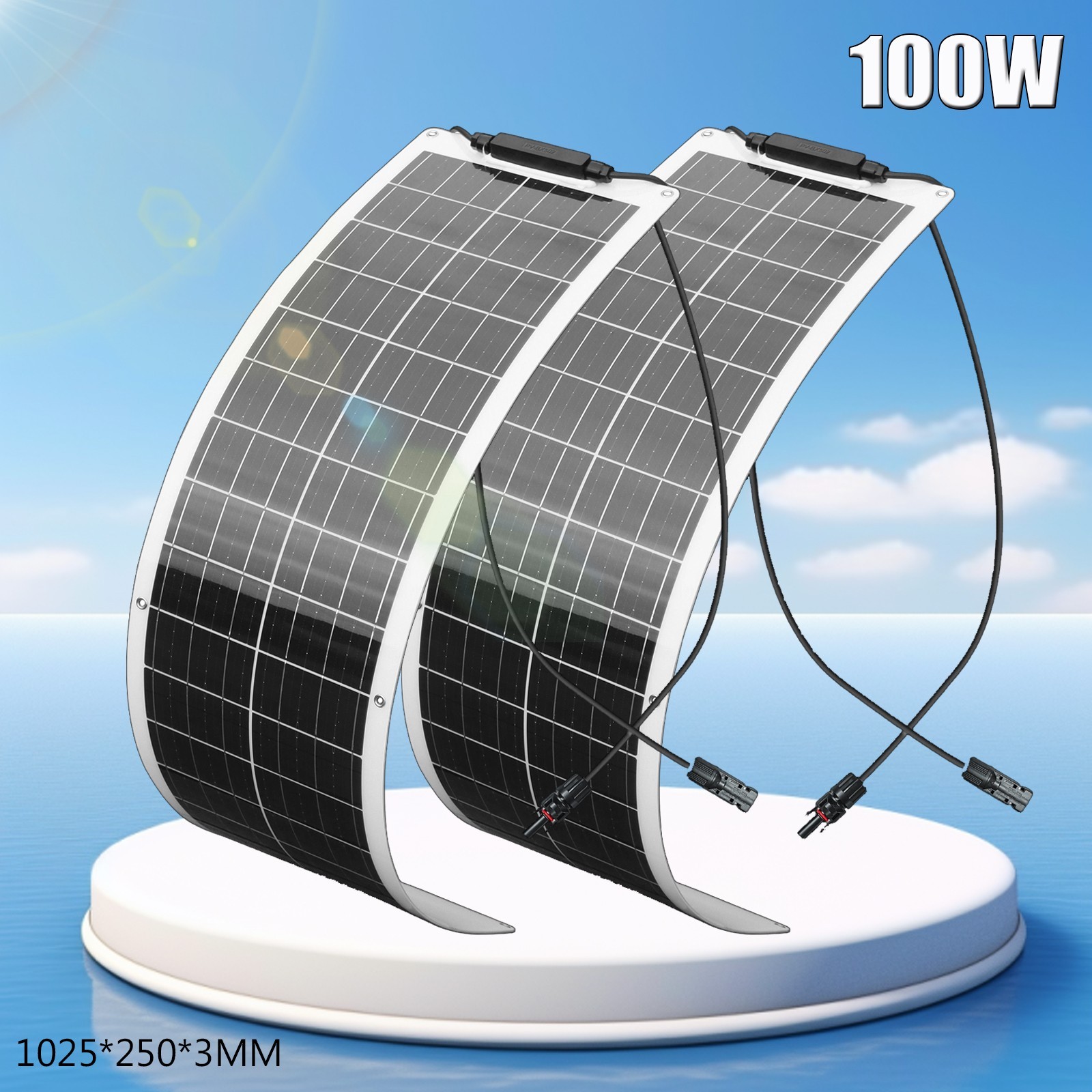 100W Solar Panel 19.8V Flexible Mono PV Off-Grid RV Home Roof Boat Battery