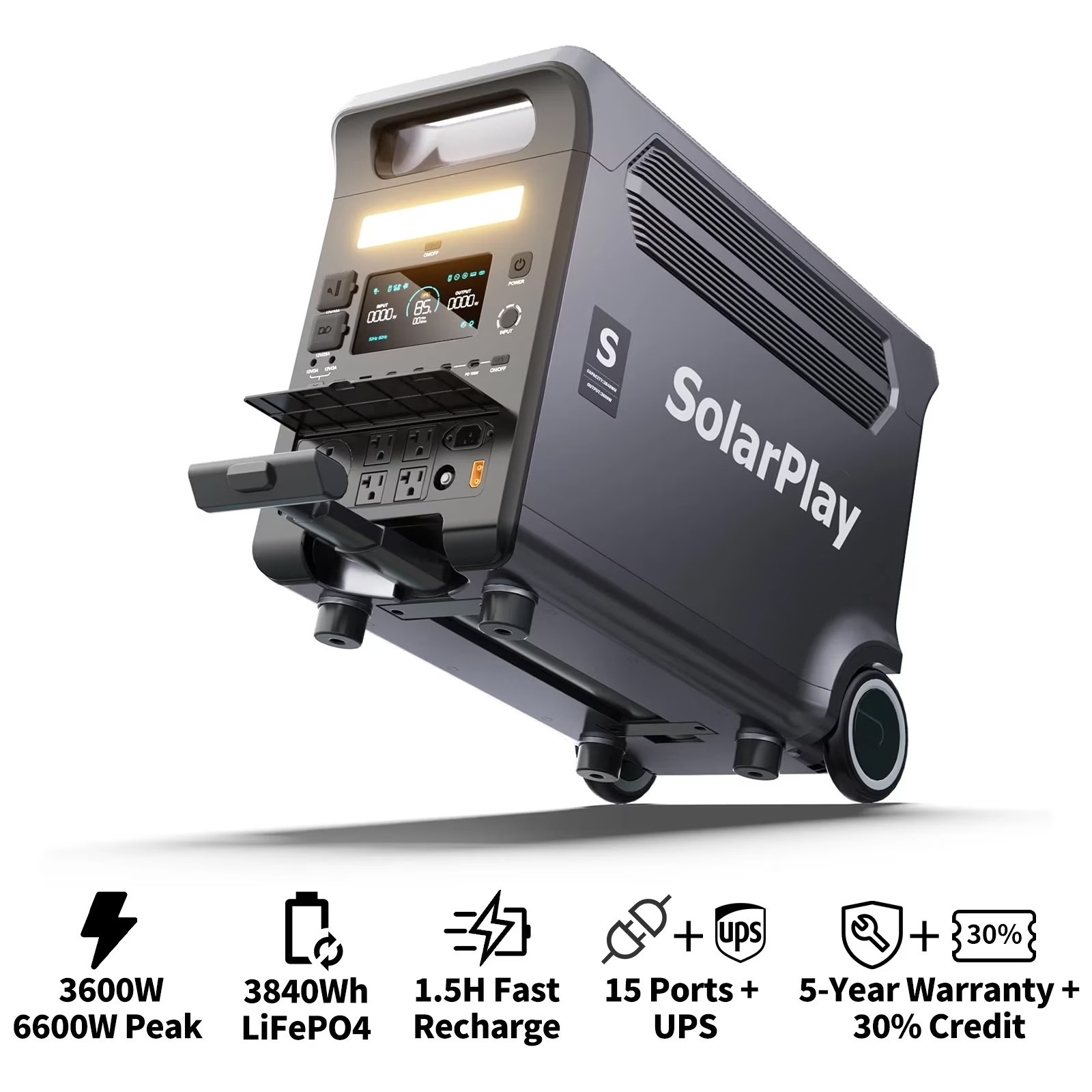 SolarPlay Q3600 Portable Power Station 3600W (Peak 6600W) 3840Wh LiFePO4 Battery
