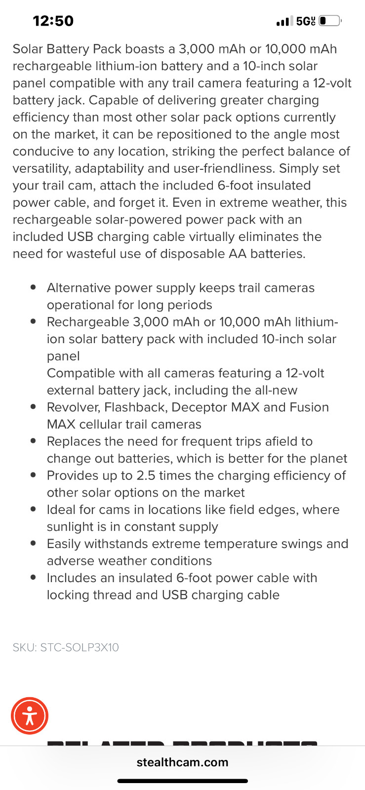 stealth cam solar panel battery pack